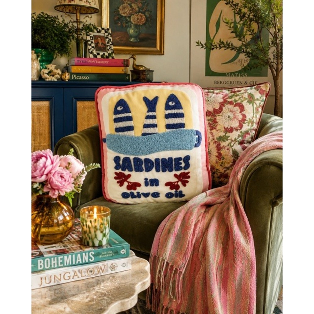 California Home Eclectic Decorative Throw Pillow Sardine Can Chenille Fish